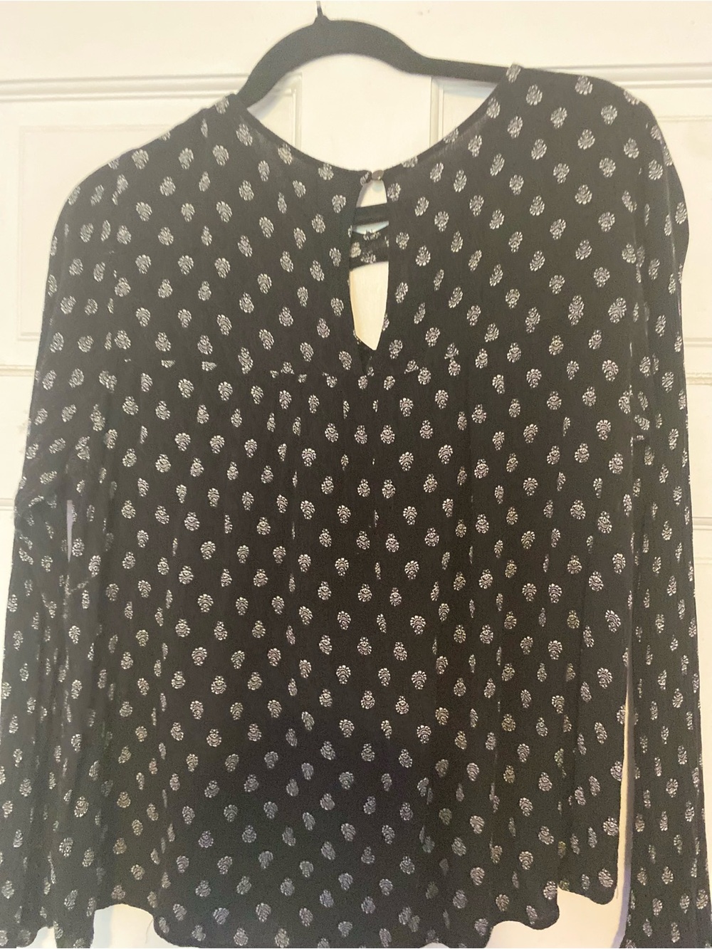 Grayson Threads Black Long Sleeve Blouse with White Dot Print